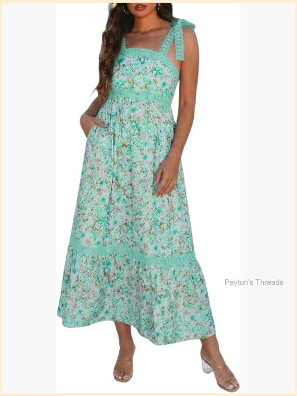 Sleeveless Lace Strap Empire Waist A-Line Maxi Dress